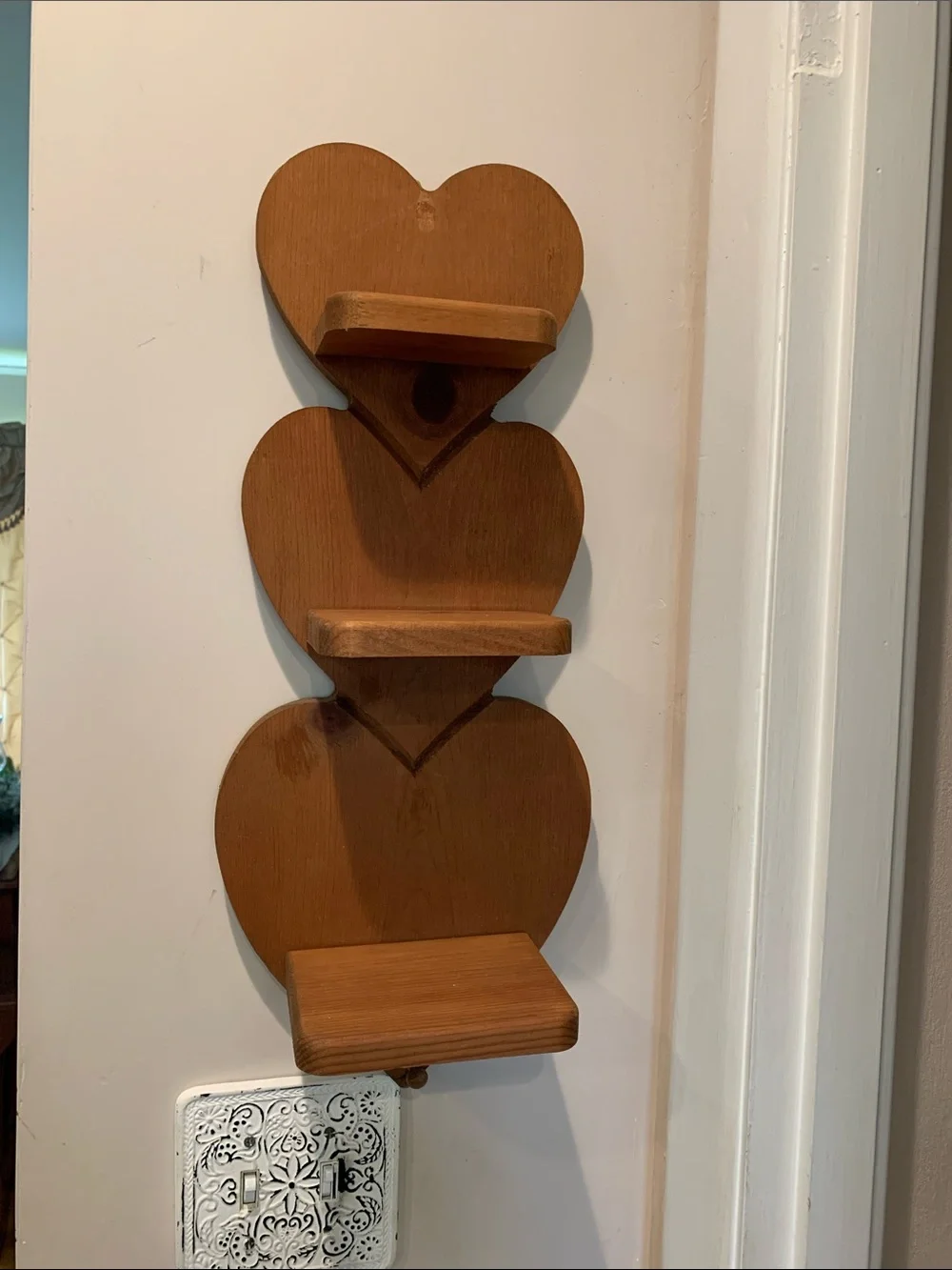 Vintage Country Wooden Heart Tiered Shelf With Peg Farmhouse Rustic